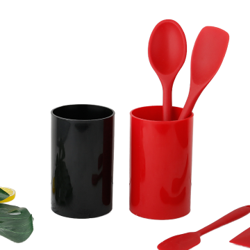Black Plastic Kitchen Utensil Holder - Cylinder Storage for Cutlery and Tableware