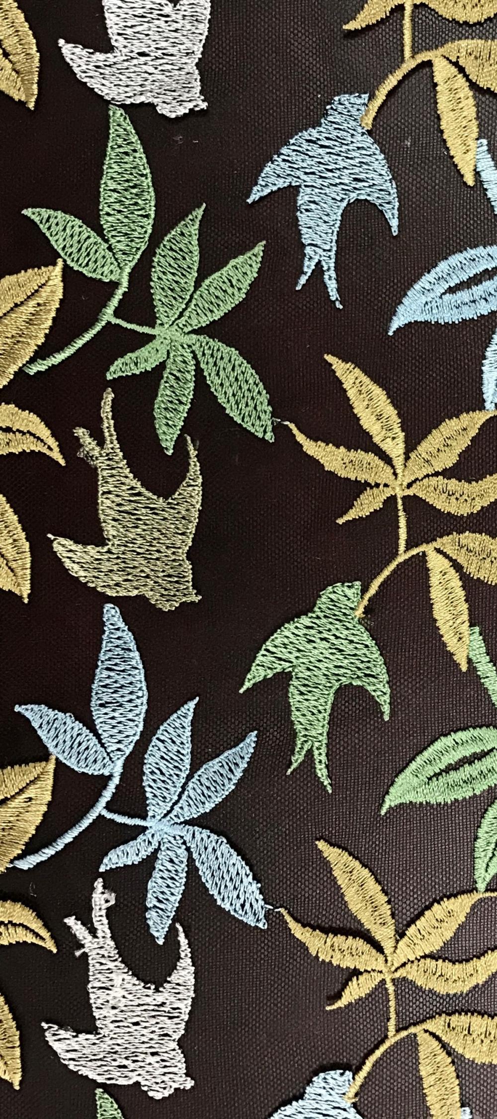 Leaves and birds Mesh Embroider Fabric