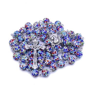 Brave Light Our Lady of Fatima Light Blue Pearl Rosary Necklace with Silver Tone Crucifix