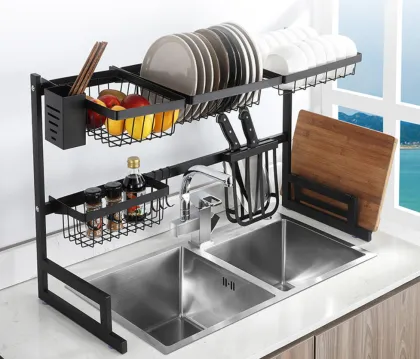 Stainless Steel 2 Ties Storage Holders Racks Kitchen Accessories Drying Storage Rack Over Sink