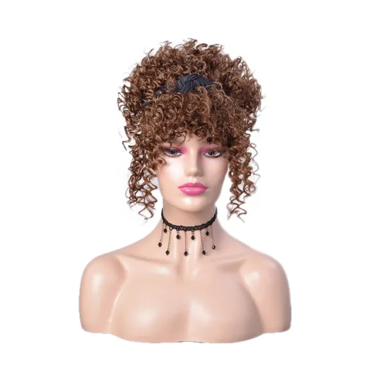 New Arrival Blonde Short Fluffy Kinky Curly Turban Wig With Bangs  Afro Headband Wigs Synthetic Hair Wigs For Black Women
