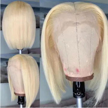 top quality  Short Straight Blonde 4x4 Closure Lace Front Wigs For Black Women 613 Cuticle Aligned Human Hair Wig 613 BOb Wigs