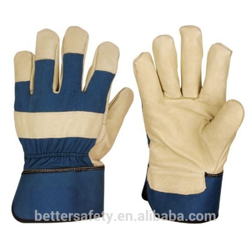 Blue Cotton Back Half Jersey Lined Cow Grain Leather Work Glove, Rigger Gloves bulk buy from china