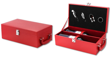 Red Leather Wine Gift Box with Handle