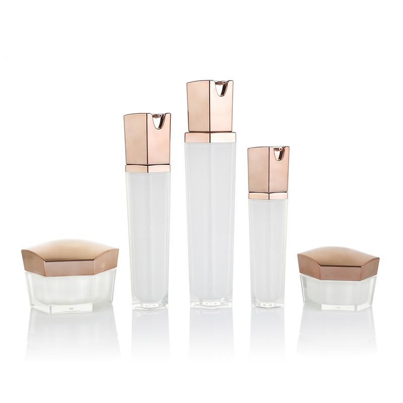 Hexagonal lotion bottle, cream bottle, cosmetic bottle set