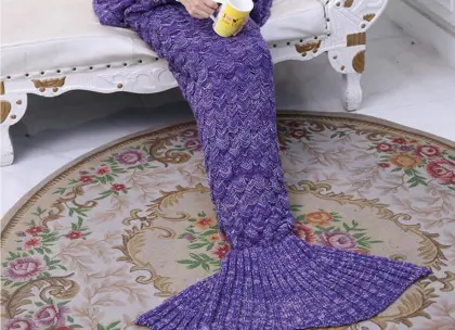 Purple adult fish tail mermaid bedding throw