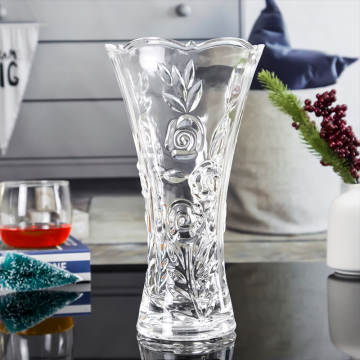 Modern Glass Rose Pattern Engraved Centerpiece Vase