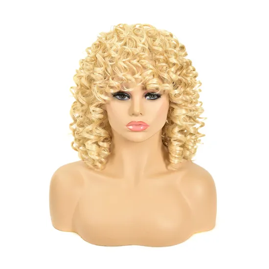 Curly Human Hair Wigs Full Lace Golden spring volume wig