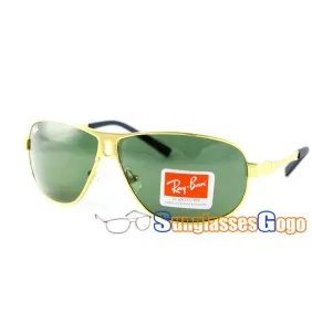 Christmas Discount - Ray Ban RB 3316 Lifestyle Sunglasses Gold Frame with Green Lens