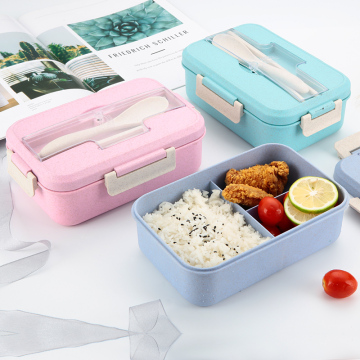 Reusable Kids Lunch Box Set with Spoons and Forks: Eco-Friendly Wheat Straw Container for Leakproof Meals