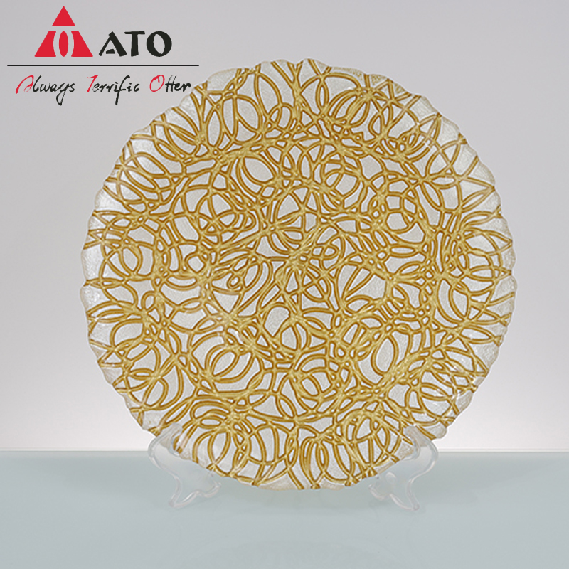 Wholesale Clear Crystal Plates Gold Glass Charger Plate