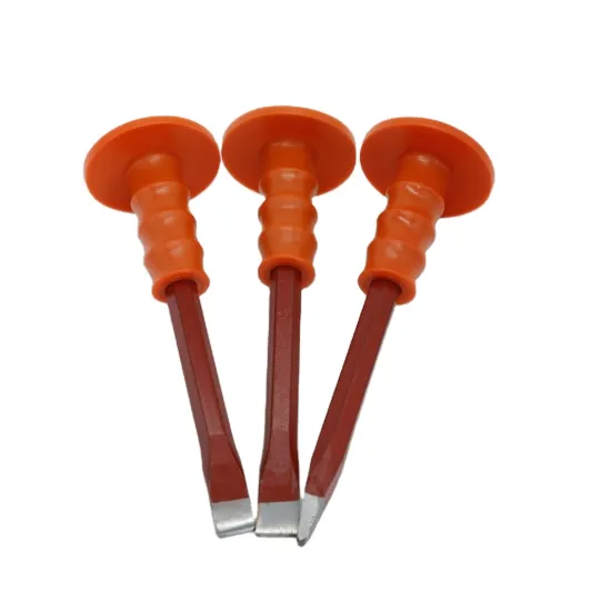 Bicolor Rubber-Handled Masonry Chisels with Hexagonal Pointed Flat Tips