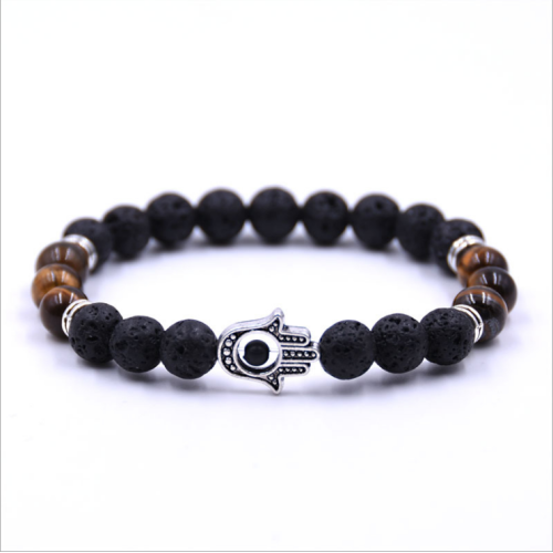 Gemstone Evil Eye Bracelet Lava Stone Essential Oil Diffuser Reiki Healing Balancing Round Beads