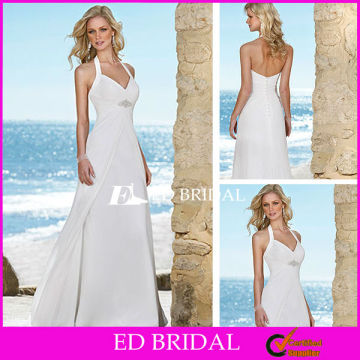 Chiffon Halter Top Beach Wedding Dresses Sexy Empire Waist Beaded Bridal Gowns