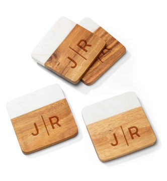 ชุดของขวัญ Marble and Wood Coasters - งานแต่งงานและของขวัญวันครบรอบส่วนบุคคล