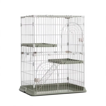 Three-Layer Stainless Steel Pet Cage Three-Door Cat House with Plastic Tray Breathable Indoor Outdoor Use