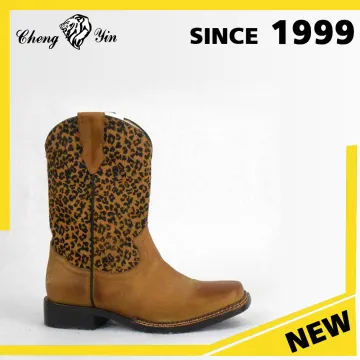 2017 Latest Comfortable Durable Soft Rubber Outsole Leopard Good Quality Genuine Leather Wholesale Kids Cowboy Boots for Outdoor