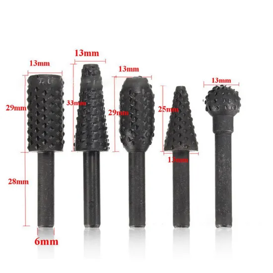 5Pcs/Set Hss Rotary Files Burr Drill Rotary Rasp Burr Electric Grinder Set 6mm 1/4"For Metal Plastic Wood Soft Metal Grinding