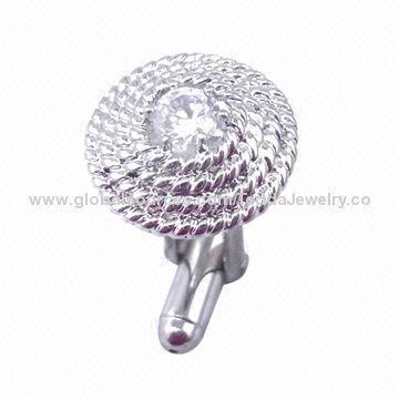 Cufflinks, Made of Brass and Crystals, OEM and Small Orders Welcomed