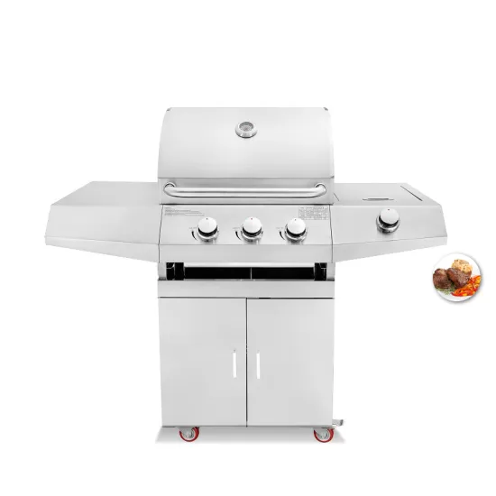 Outdoor Trolley Square Metal German Barbecue Gas BBQ Grill 3+1 Main Burners BBQ Gas Grills