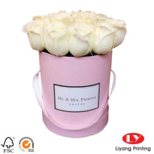 Cajas de regalo de flores de lujo rosa redonda con mango