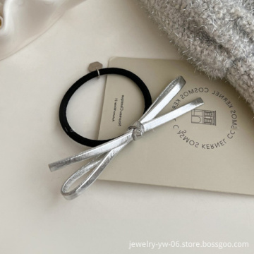 Luoyan Women's Hair Accessories: Fashionable Solid Color Bow Shape Hair Ties and Clips in Silver