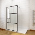 SALLY Walk-in Matt-Black Framed Grid Pattern Shower Doors