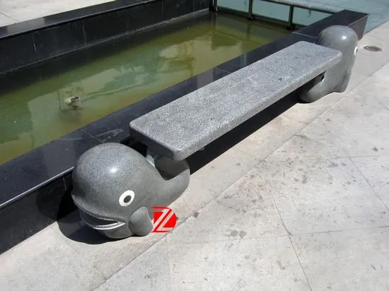 hand carved granite animal stone bench