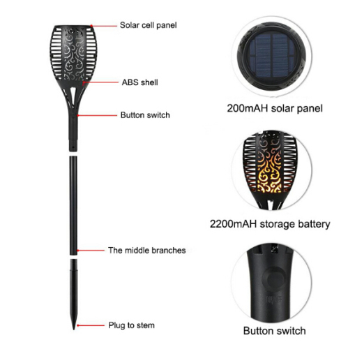 Waterproof Solar Light Outdoor Dancing Flickering Flames Torches Lights