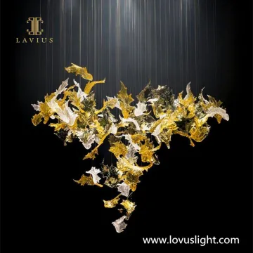 Gold custom maple leaf shape chandelier hotel lobby custom chandelier creative crystal k9 chandelier
