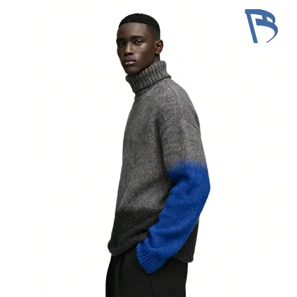 Grey-Blue Gradient Turtleneck Knit Sweater
