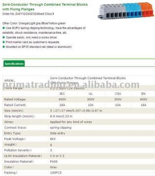 2 or 4 Conductor Combined Terminal Block with fixing flanges