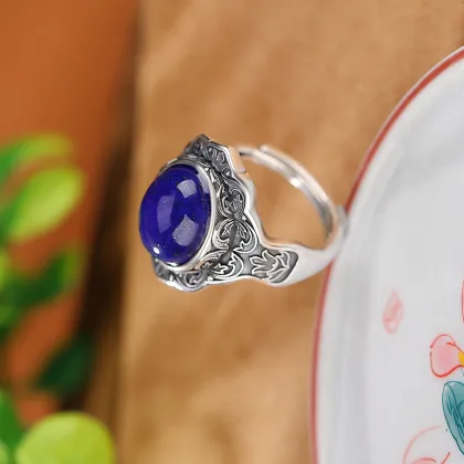 S999 Sterling Silver Lapis Lazuli Vintage Distressed Rings