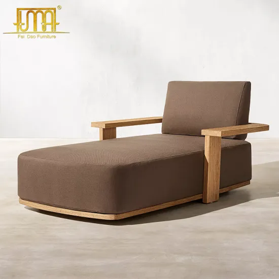 Teak Armrest Chaise Lounge Chair with Cushion for Patio Furniture