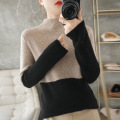 women's contrast color stitching wool sweater