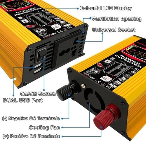 New Car Conversion Inverter LED Display Dual USB Yellow 6000W 4000W 3000W Inverter 12V-220V Multiple Protection