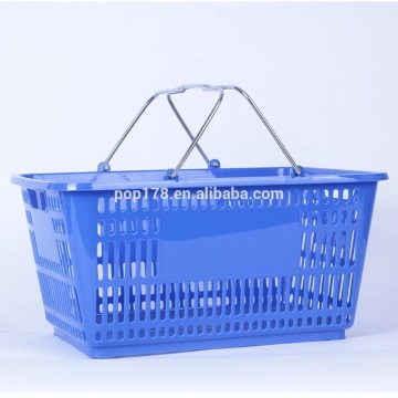 Metal Grip Hnadle Thin Plastic Basket For Shopping Mall