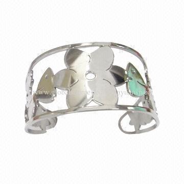 Stainless Steel Bangle with CZ, Measures 63 or 52x58mm