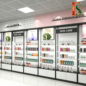 Vitrine de vente au détail de cosmétiques éclairée par LED