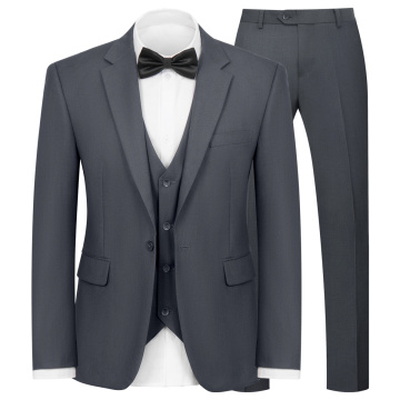 WYWK Men's 3-Piece Suit Prom Wedding Set-Dark Grey-XXS