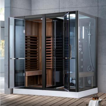 Sauna in legno per 2 persone con cabina a vapore in vetro temperato e doccia per il giardino