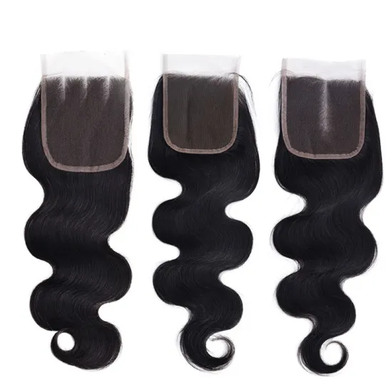 Wholesale Malaysian Raw Virgin Hair 100% Human Hair Body Wave Swiss Lace 4*4 Closure