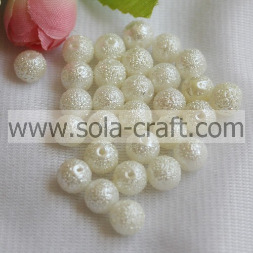 Decoration Hot Sale 8MM White Acrylic Iridescent Beads Artificial Pearl Round Wrinkled Beads