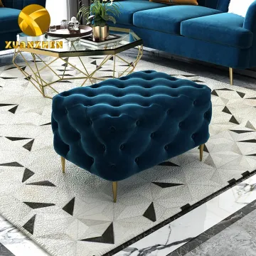 Factory Direct Ottoman Bench Tufted Button Velvet Metal Leg Stool for Living Room - BH001