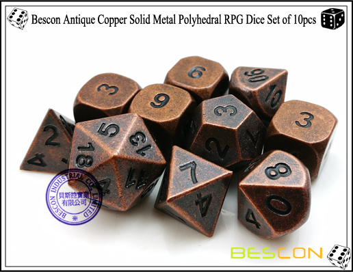 Bescon Antique Copper Solid Metal Polyhedral RPG Dice Set of 10pcs-3