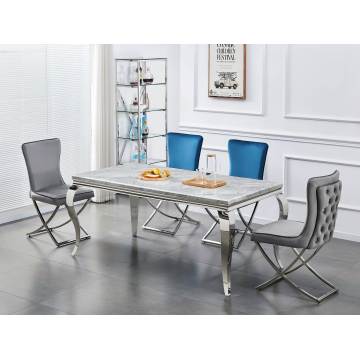 Juego de comedor moderno de mármol con sillas de terciopelo