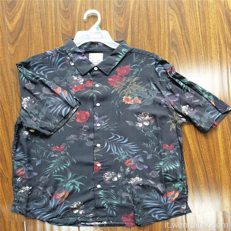 Camicie stampate con risvolto hawaiano estivo in cotone 100%