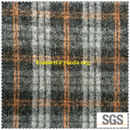 Yellow /White /Black tartan plaid jacquard knit boiled Wool Fabric, Woolen Cloth Fabric, Wool Cloth Fabric