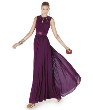2015 Vestido De Festa  Longo A Line Unique Evening Gown Grape Purple Chiffon Prom Party Dress Long