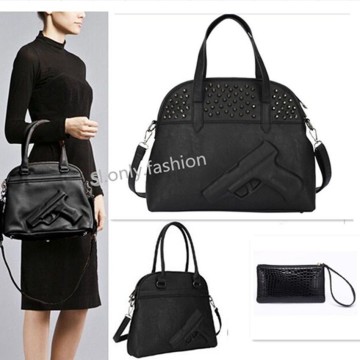 2 Bag Set! 3D HandBag Women Embossed Rock Punk Gun Pistol Shoulder Bag + 1 Purse